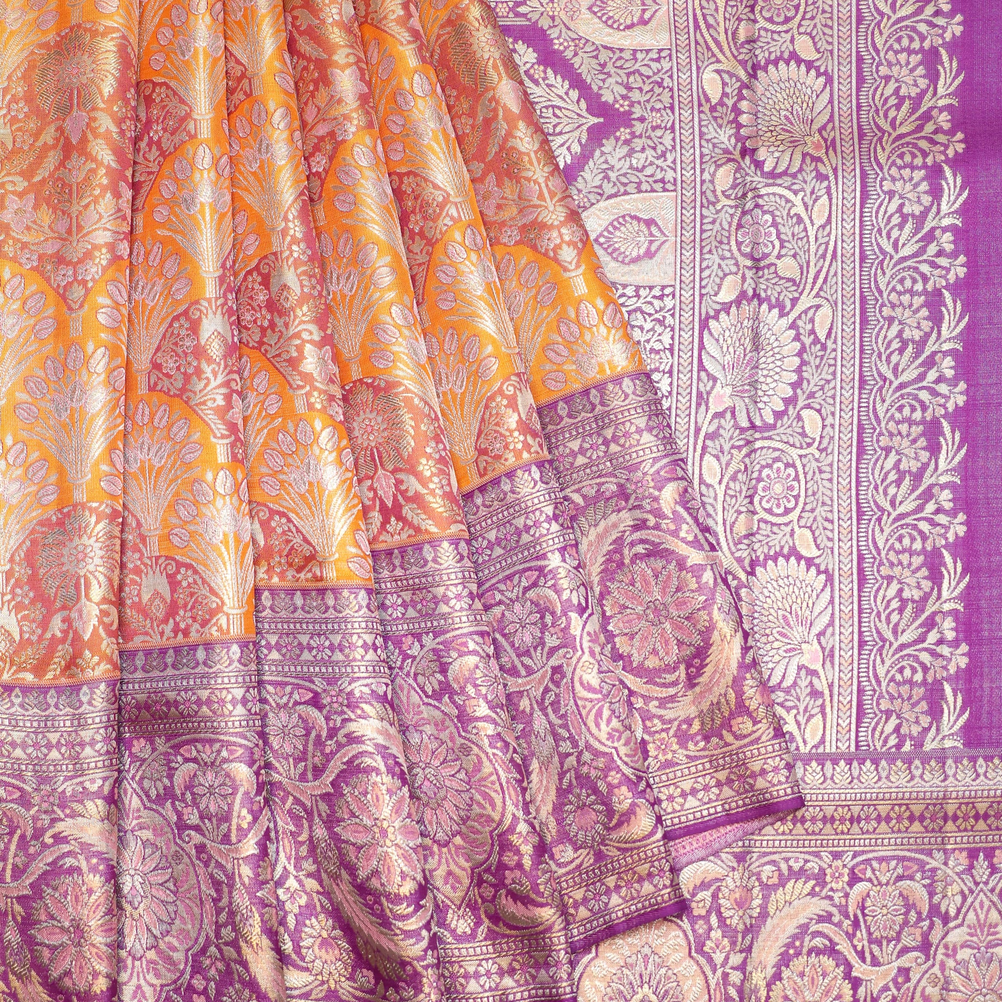 Orange Kanchipuram Tissue Silk Saree with Meenakari Work