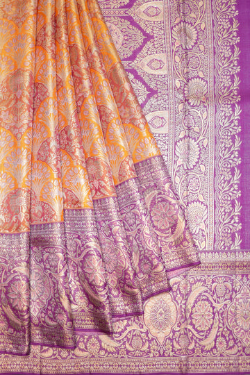 Orange Kanchipuram Tissue Silk Saree with Meenakari Work