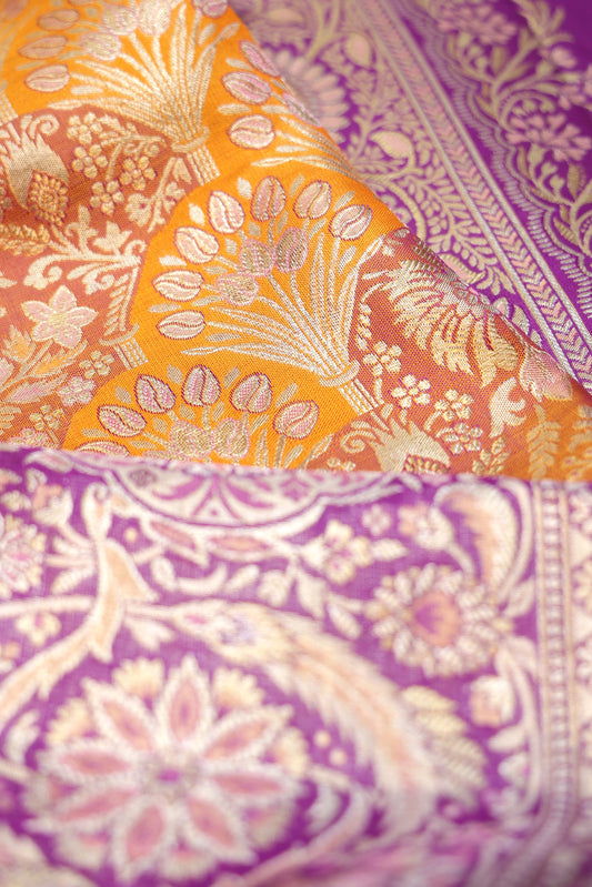 Orange Kanchipuram Tissue Silk Saree with Meenakari Work
