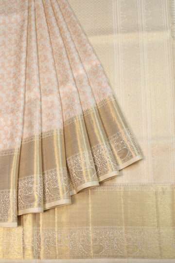 Cream Kanchipuram Silk Saree with Floral Jaal