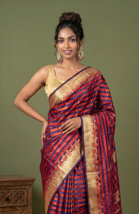 Maroon Banaras Katan Silk Saree with Meenakari Work