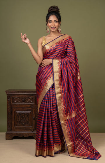 Maroon Banaras Katan Silk Saree with Meenakari Work