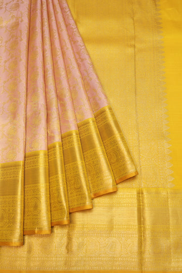 Yellow Kanchipuram Silk Saree with Paisley and Floral Design