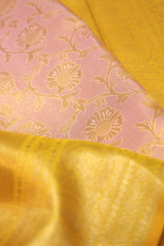 Yellow Kanchipuram Silk Saree with Paisley and Floral Design