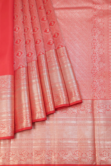 Red Kanchipuram Silk Saree with Gold Zari Mango and Diamond Butta