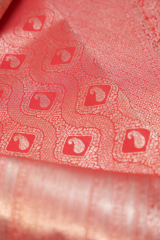 Red Kanchipuram Silk Saree with Gold Zari Mango and Diamond Butta