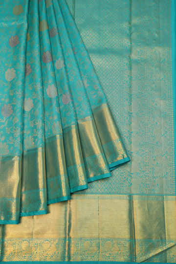 Sea Green Kanchipuram Silk with Simham & Mayil Motifs Pallu