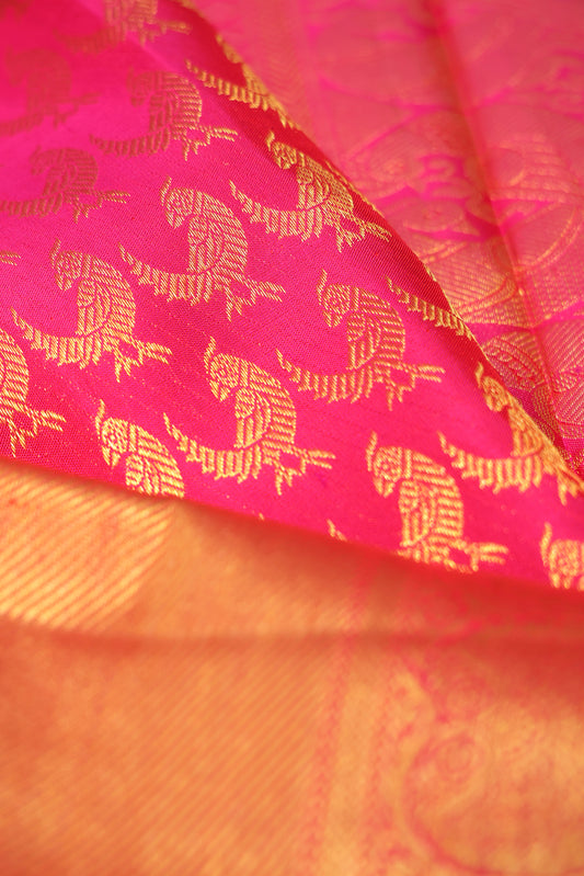 Pink Kanchipuram Silk Saree with Killi Motifs