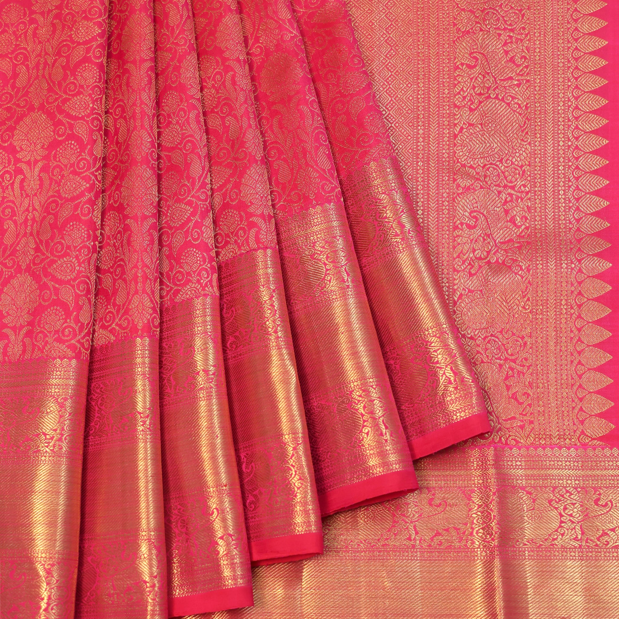 Pink Kanchipuram Silk Saree with Gold Zari Floral Jaal