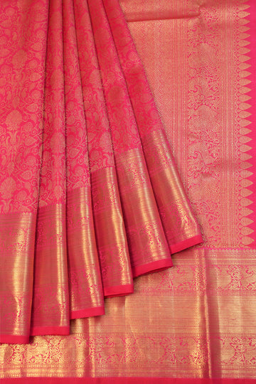 Pink Kanchipuram Silk Saree with Gold Zari Floral Jaal