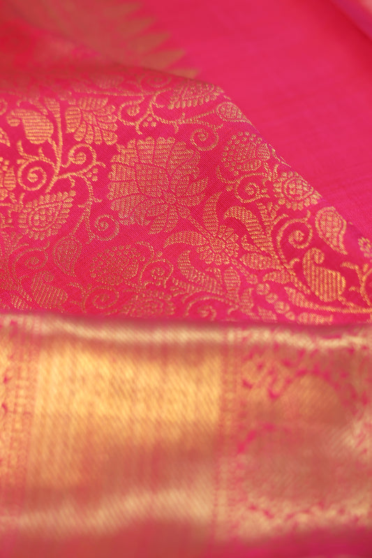 Pink Kanchipuram Silk Saree with Gold Zari Floral Jaal