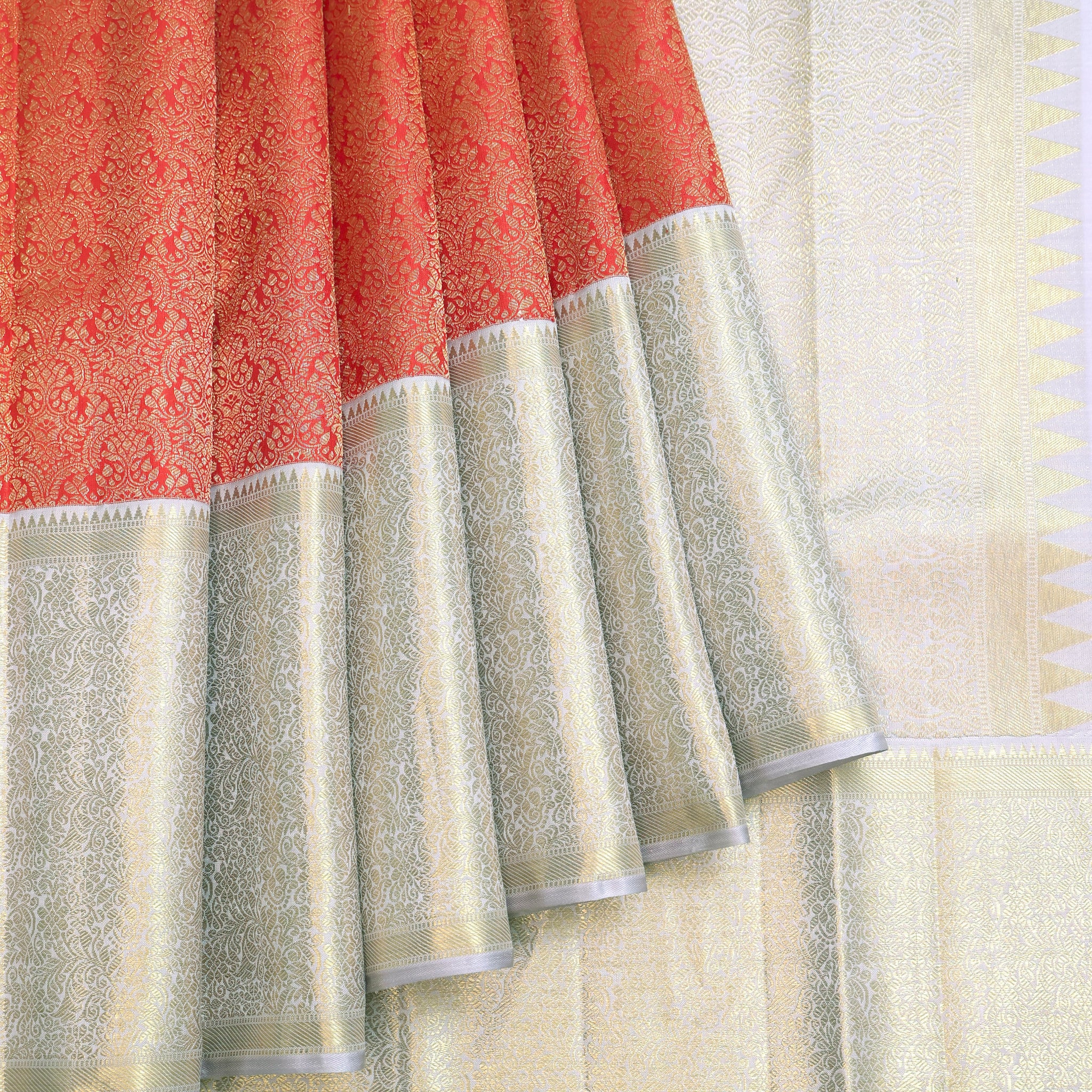 Red Kanchipuram Silk Saree with Lavender Zari Border