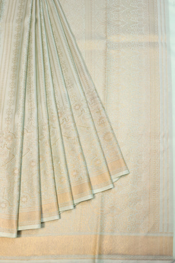 Pista Green Kanchipuram Silk Saree with Floral & Rudraksha Buttas