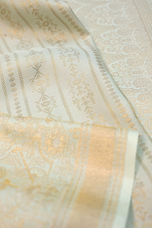 Pista Green Kanchipuram Silk Saree with Floral & Rudraksha Buttas