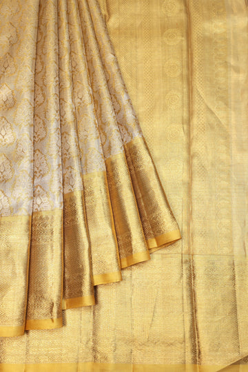 Gold Kanchipuram Tissue Silk Saree with All-Over Leaf Motifs
