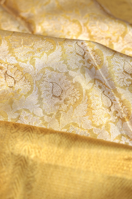Gold Kanchipuram Tissue Silk Saree with All-Over Leaf Motifs