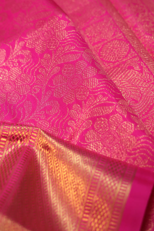 Pink Kanchipuram Silk Saree with Rudraksha Butta Border