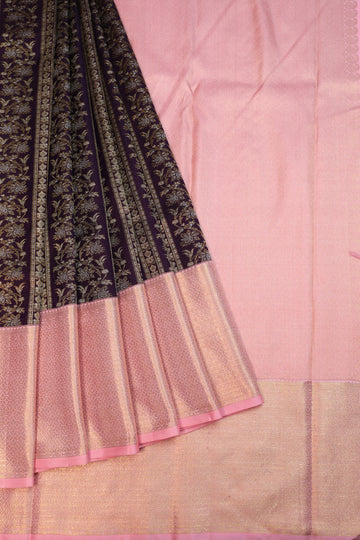 Purple Kanchipuram Silk Saree with Baby Pink Zari Border