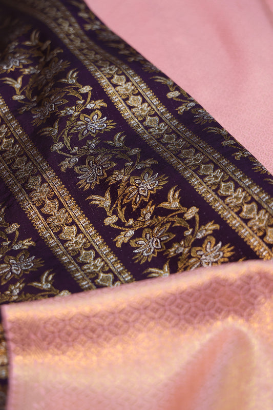 Purple Kanchipuram Silk Saree with Baby Pink Zari Border