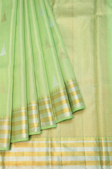 Parrot Green Kanchipuram Tissue Silk Saree with Thazampoo Reku Motifs