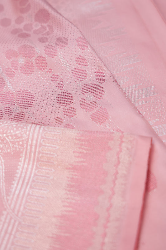 Onion Pink Kanchipuram Silk Saree with Meenakari Work