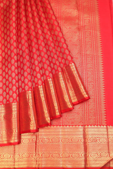 Red Kanchipuram Silk Saree with All-Over Flower Butta
