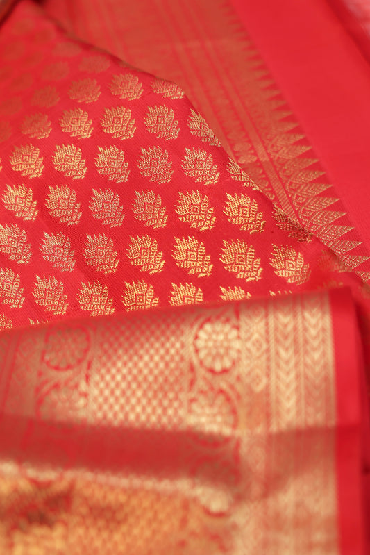 Red Kanchipuram Silk Saree with All-Over Flower Butta