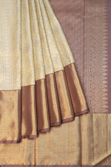 Pista Green Kanchipuram Silk Saree with Brown Gold Zari Border