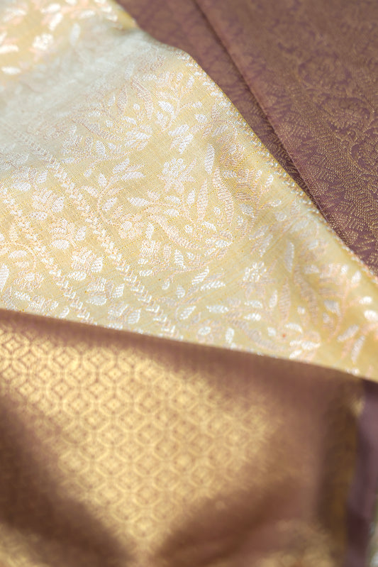 Pista Green Kanchipuram Silk Saree with Brown Gold Zari Border