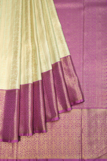 Pista Green Kanchipuram Silk Saree with Lavender Gold Zari Border