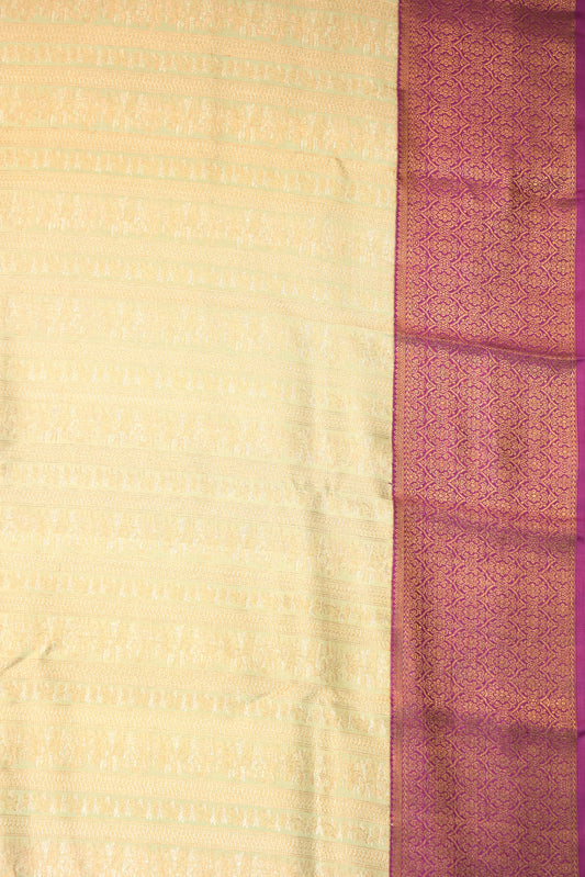 Pista Green Kanchipuram Silk Saree with Lavender Gold Zari Border