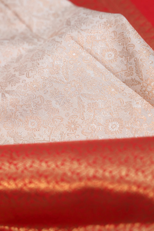 Cream Kanchipuram Silk Saree with Red Jaal Pallu
