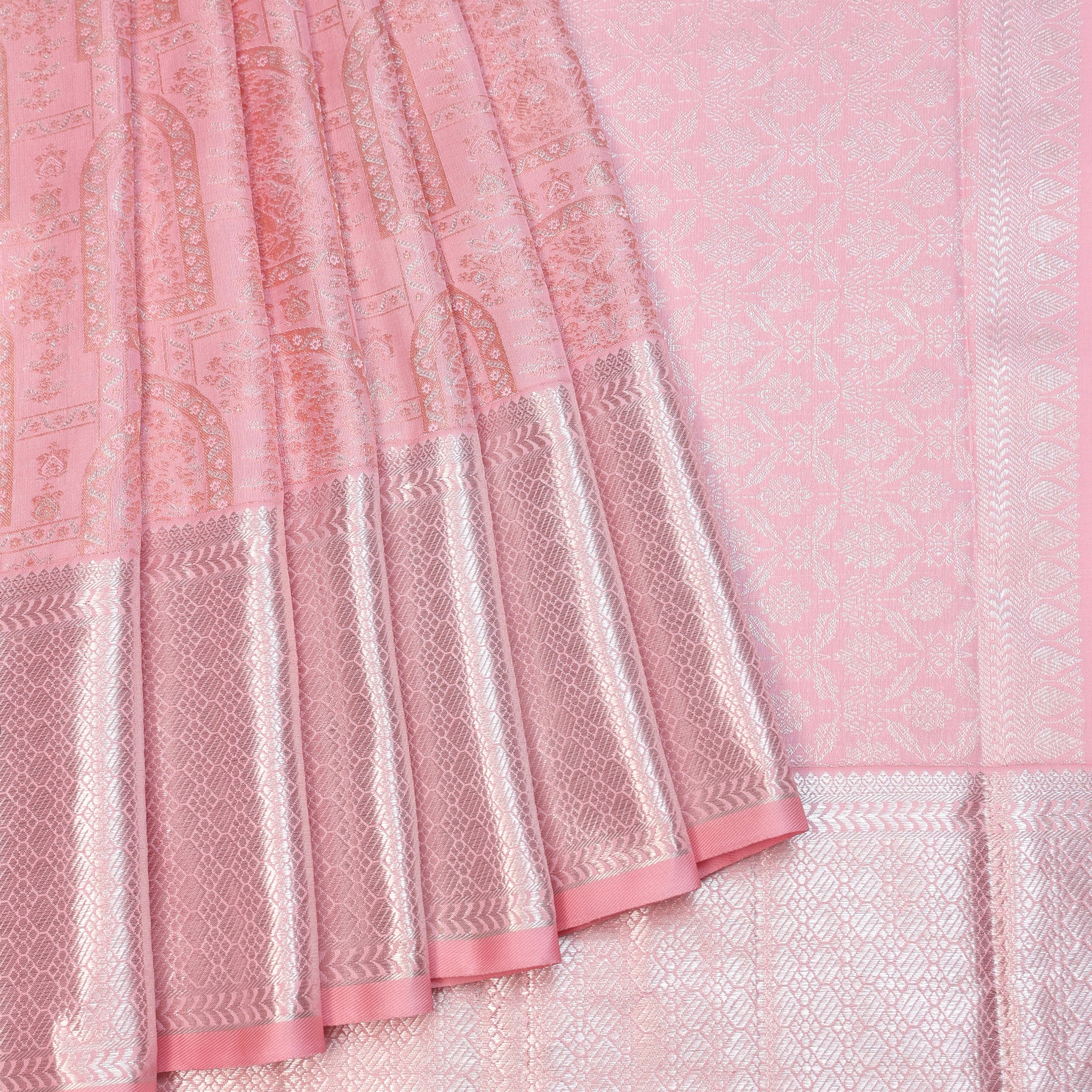 Pink Kanchipuram Silk Saree with Diamond Butta Border