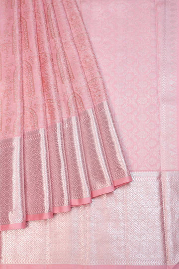 Pink Kanchipuram Silk Saree with Diamond Butta Border