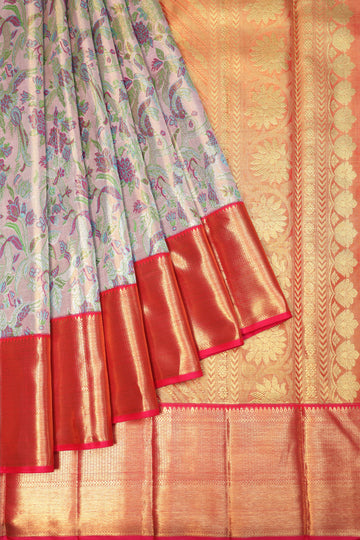 Peach Kanchipuram Tissue Silk Saree with Meenakari Design
