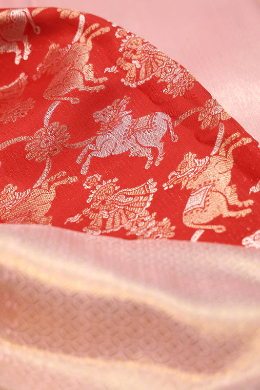 Red Kanchipuram Silk Saree with Light Pink Zari Border