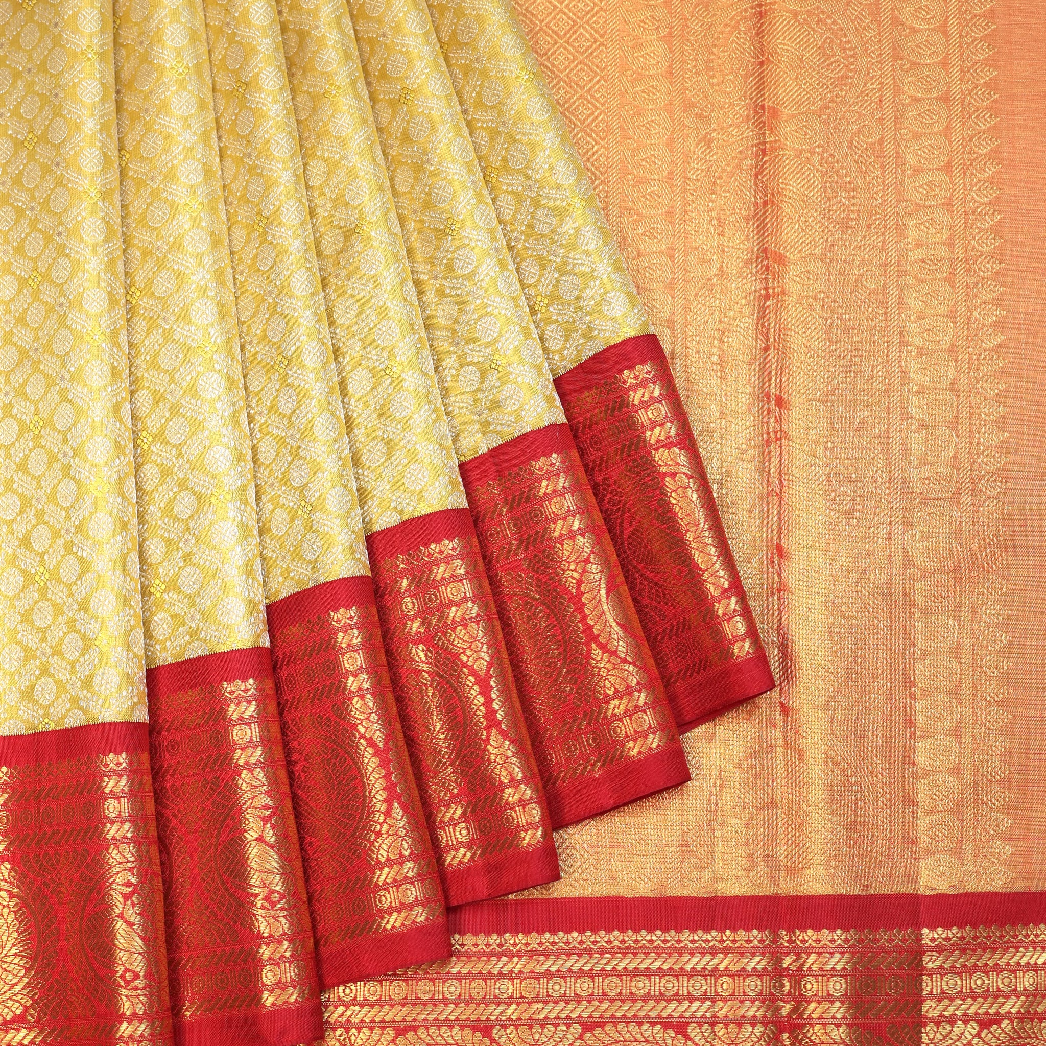 Gold Kanchipuram Tissue Silk Saree with Rudraksha Butta
