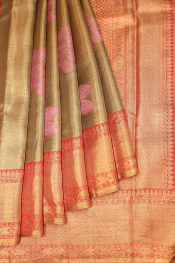 Radiant Gold Kanchipuram Tissue Silk Saree with Red Zari Border