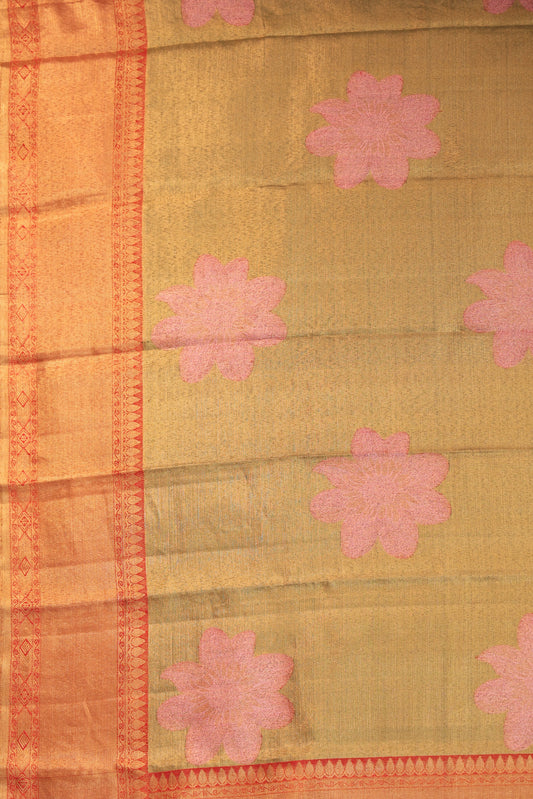Radiant Gold Kanchipuram Tissue Silk Saree with Red Zari Border