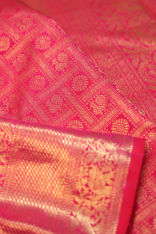 Pink Kanchipuram Silk Saree Mayil and Yanai Motifs