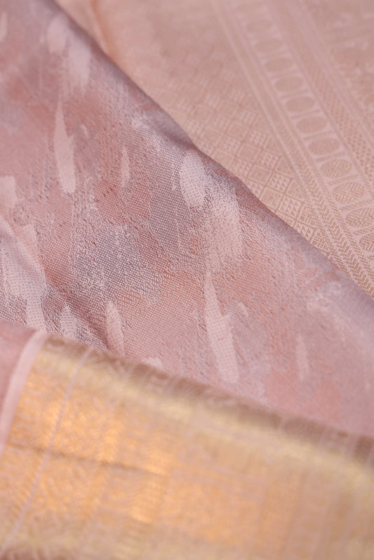 Brown Kanchipuram Silk Saree with Peach Gold Zari Border