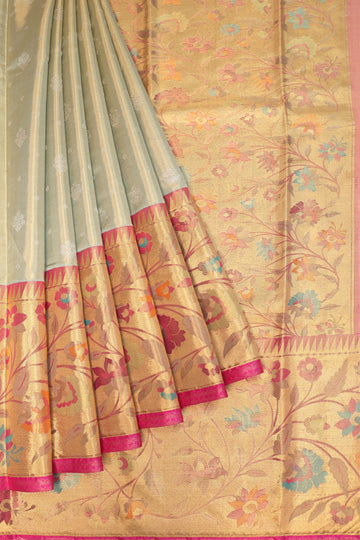 Sea Green Kanchipuram Tissue Silk Saree with Meenakari Pallu