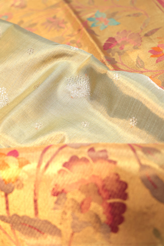 Sea Green Kanchipuram Tissue Silk Saree with Meenakari Pallu