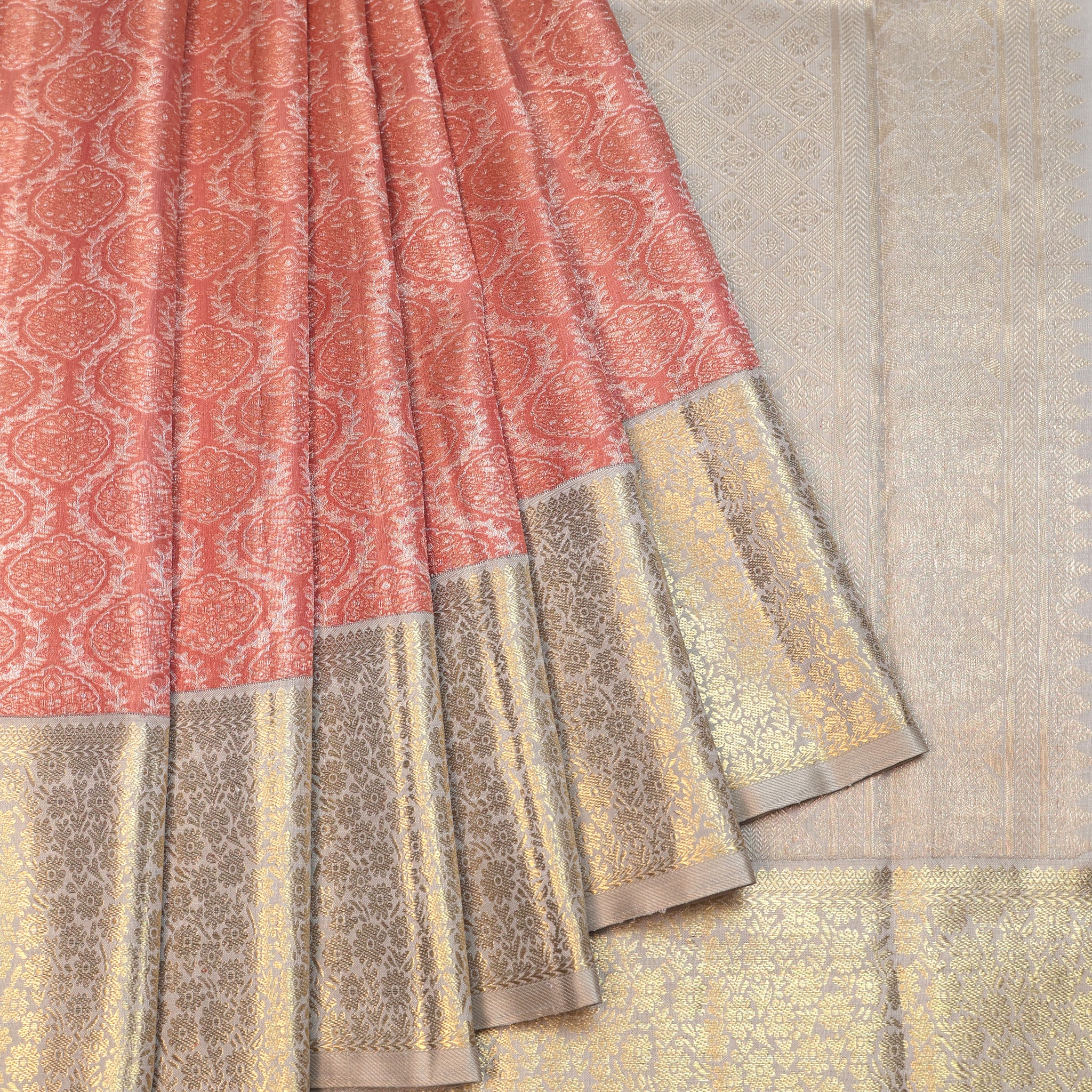 Brown Kanchipuram Silk Saree with Beige Gold Zari Border