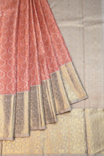 Brown Kanchipuram Silk Saree with Beige Gold Zari Border