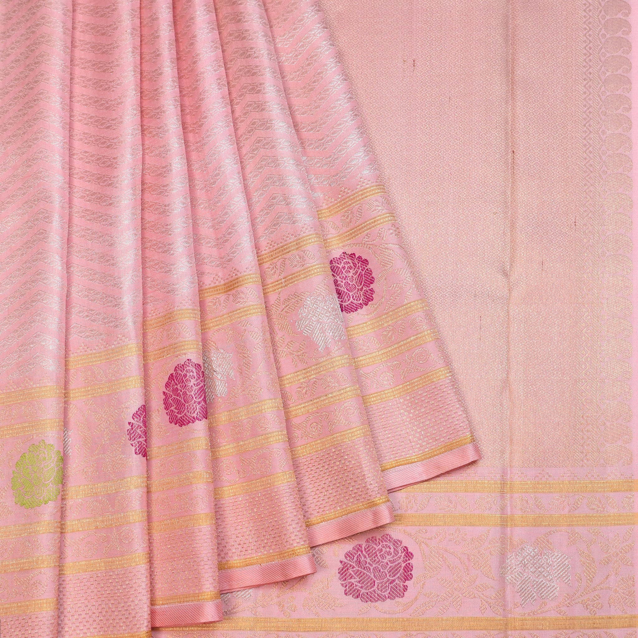 Peach Kanchipuram Silk Saree with Meenakari Work