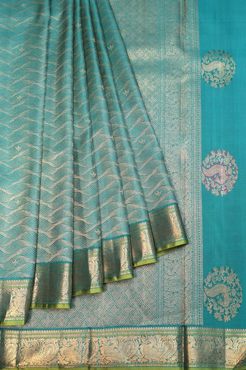 Peacock Green Kanchipuram Silk Saree with Gold Zari Mayil Motifs