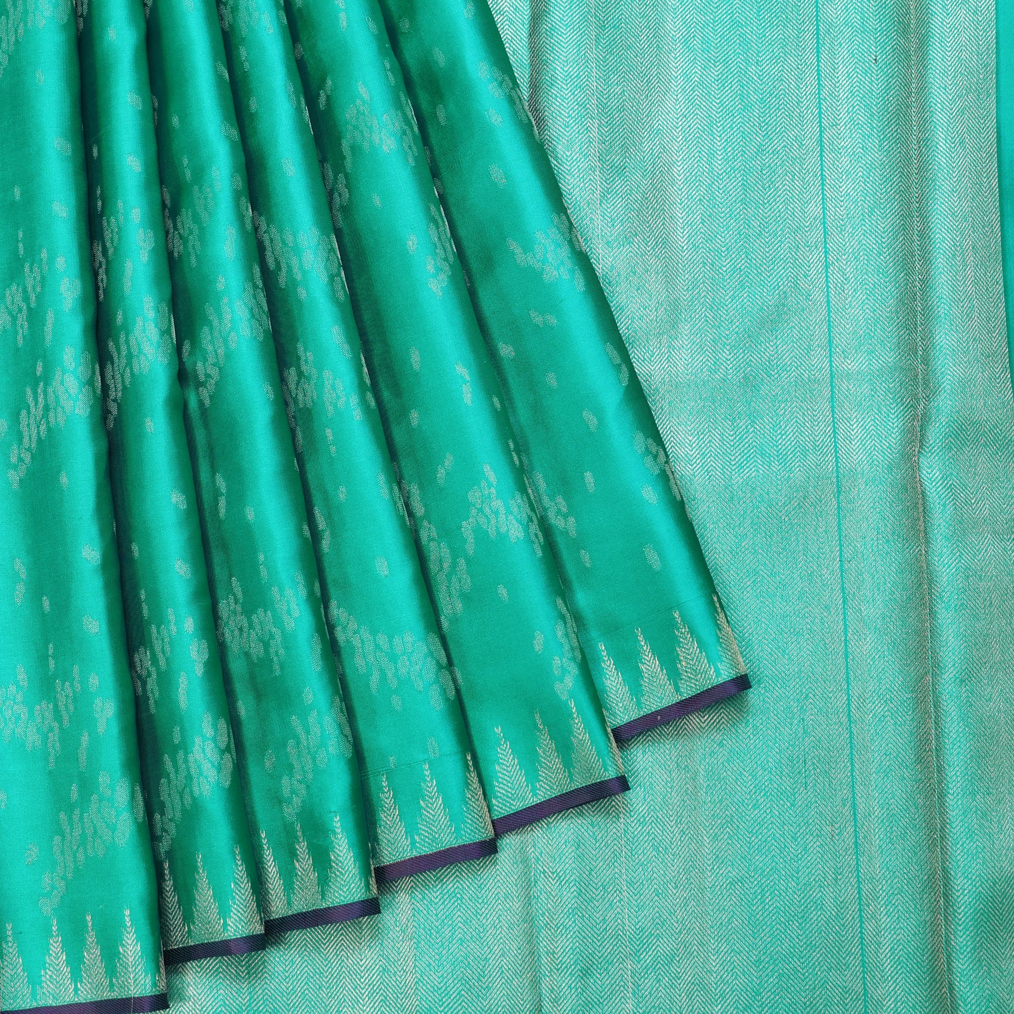 Sea Green Kanchipuram Silk Saree with Thazhampoo Reku Design