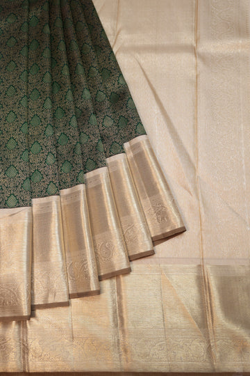 Green Kanchipuram Silk Saree with Cream Gold Zari Border