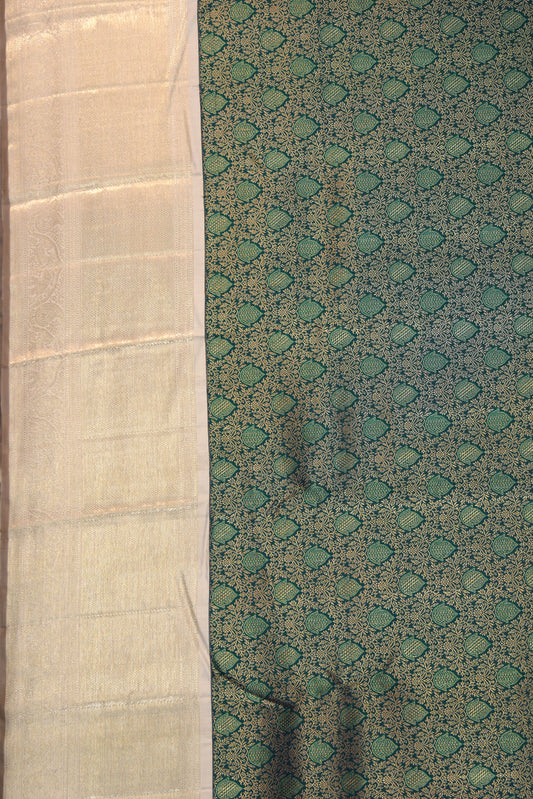 Green Kanchipuram Silk Saree with Cream Gold Zari Border